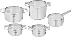 TEFAL Nordica H852SA55 Stahl-Topfset Mit Deckel 10-teilig, Topf: 18/20/24 Cm, Kochtopf Hoch 22cm, Rondel 16cm