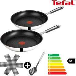 Tefal J90929 Jamie Oliver Pfannenset Induktion 4 TLG, Set Angebot, Pfanne 28 Cm + Pfanne 24 Cm, Edelstahl