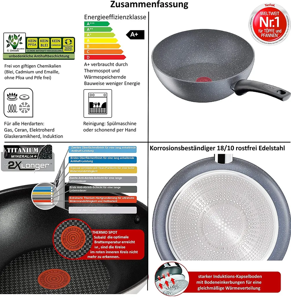Tefal G13411 Cook Healthy Pfannenset Induktion 6 Tlg, Hohe Wokpfanne Mit Deckel 28cm, Pfanne 30 Cm + 24cm, Alle Herdarten, Spülmaschinenfest, Antihaft-beschichtet, Wok & Bratpfanne Set 3 Tefal G13411 Cook Healthy Pfannenset Induktion 6 Tlg, Hohe Wokpfanne Mit Deckel 28cm, Pfanne 30 Cm + 24cm, Alle Herdarten, Spülmaschinenfest, Antihaft-beschichtet, Wok & Bratpfanne Set – Bild 3
